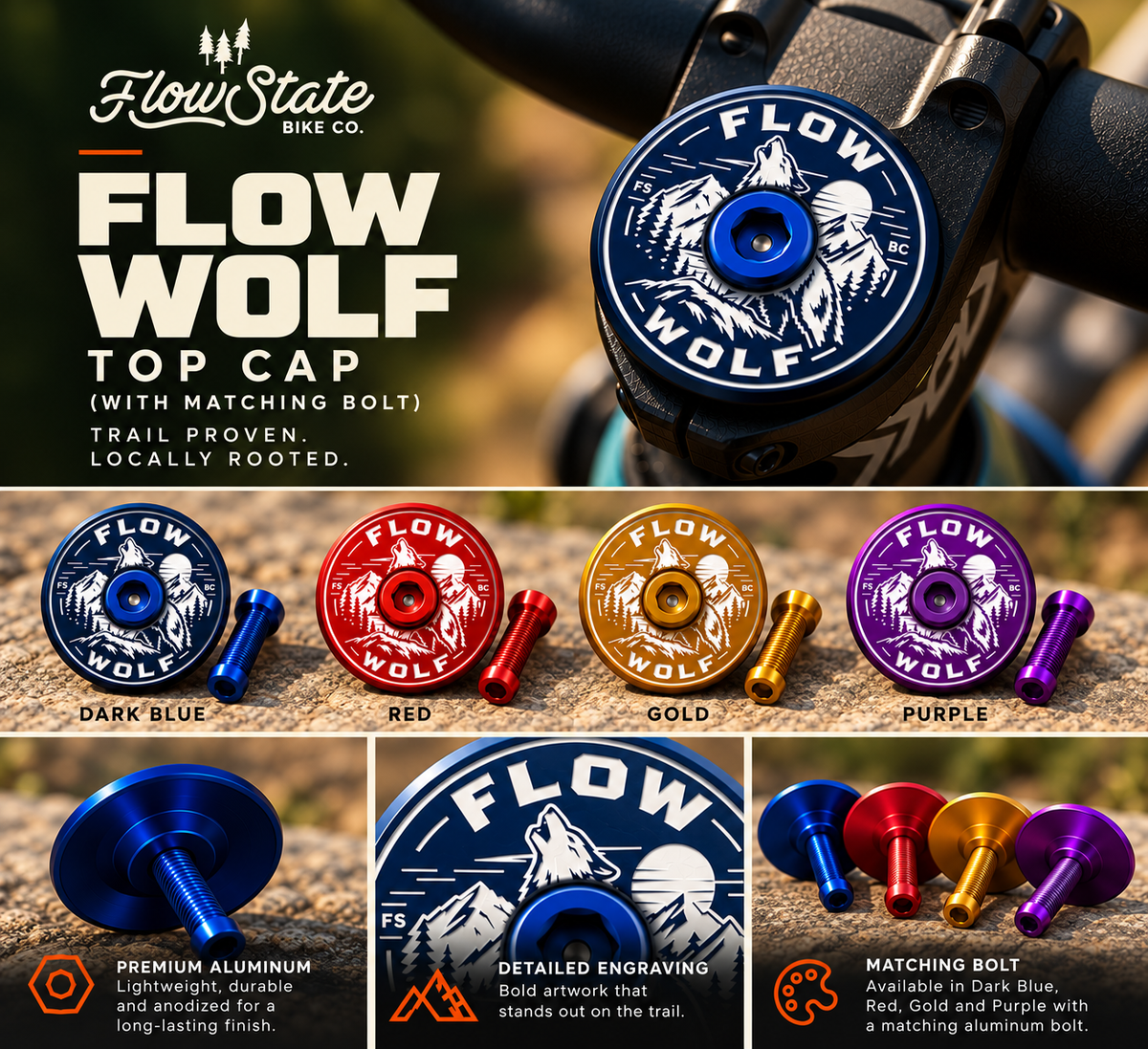 Flow Wolf Top Cap (with matching bolt)